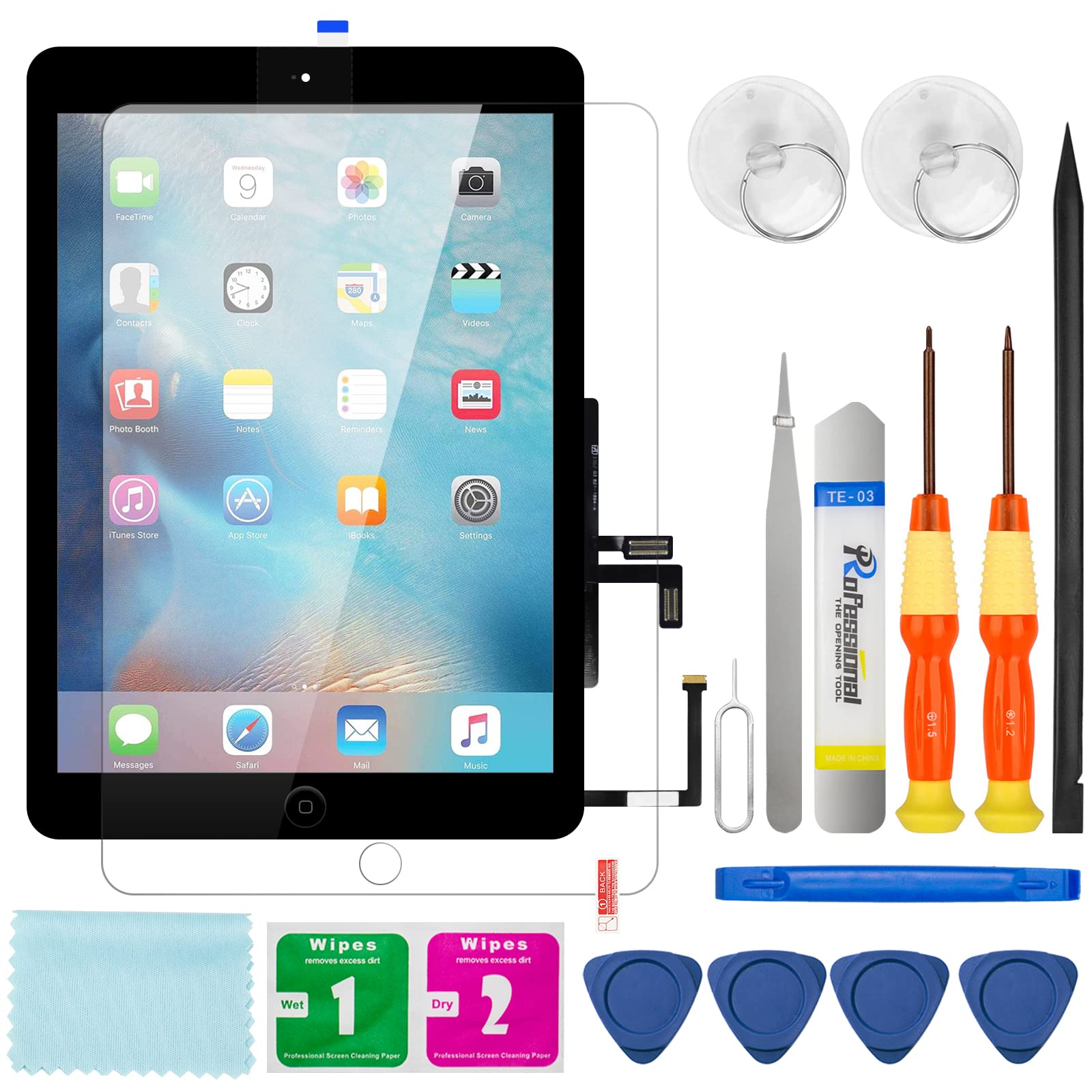 S-Union Screen Replacement Kit with Tempered Glass Film,Upgraded Touch Screen Digitizer only for Air 1st Generation A1474 A1475 A1476 (Black)