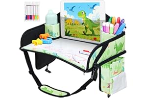 WENRENER Kids Travel Tray, Car Seat Tray for kids Travel, Toddler Road Trip Essentials With Drawing Kit, Toddler Lap Desk Organizer for Car, Carseat Table for Airplane