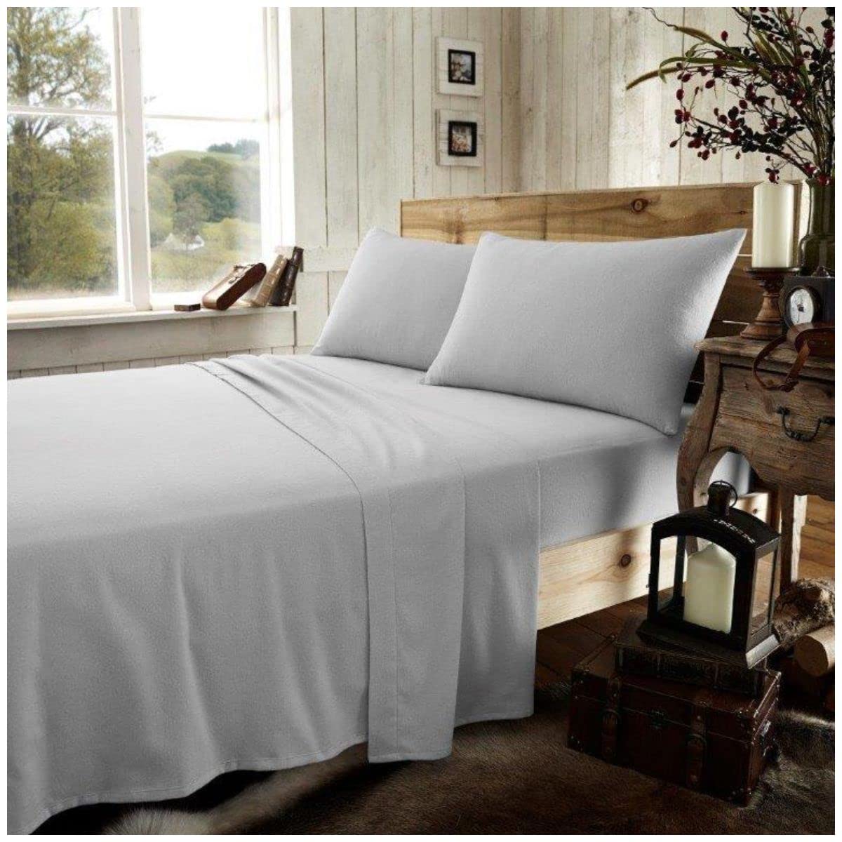 Gaveno Cavailia Premium Quality Plain Dyed Thermal Flannelette Fitted Sheet, Soft & Cosy 100% Brushed Cotton Flannel Linen, Easycare Bedding, Grey, Kingsize Bedsheet, King, 425236