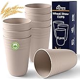 HOTEC 8-Pack 15oz Plastic Cups, BPA-Free Reusable Drinking Cup set, Unbreakable Tumblers, Dishwasher Safe Water Plastic Glasses, Khaki