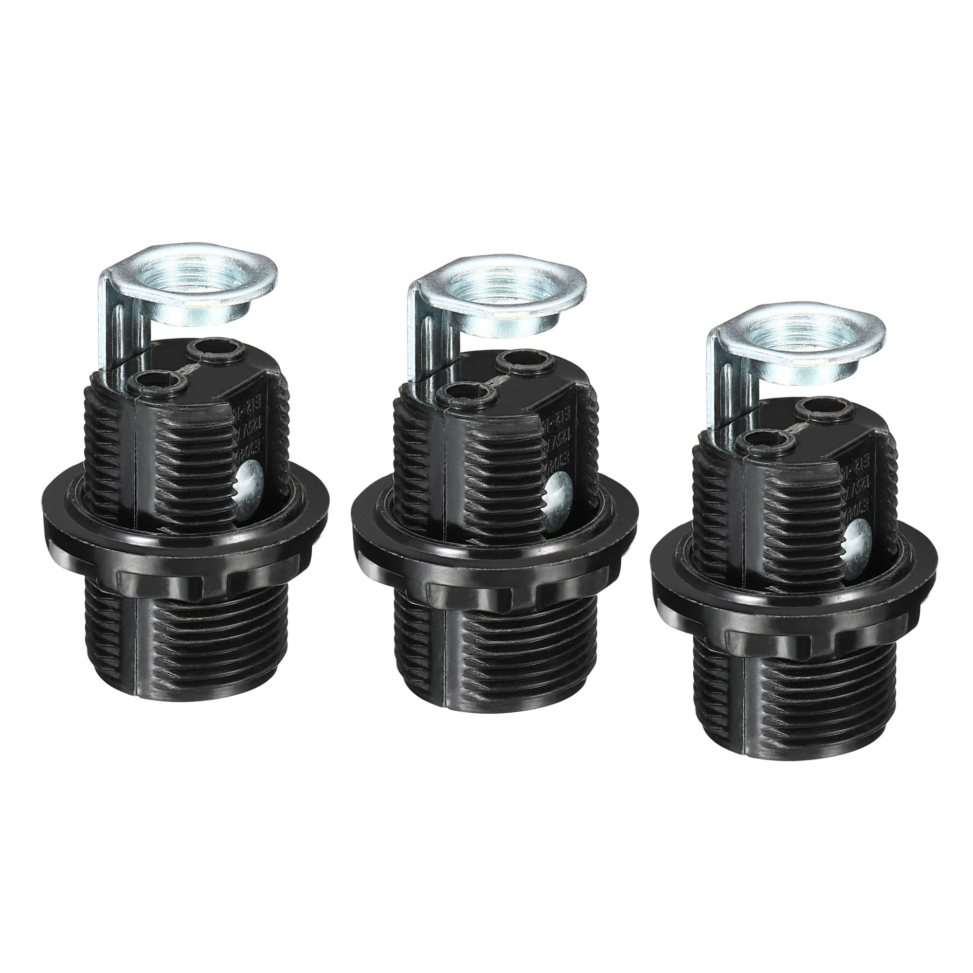 PATIKIL E12 Bulb Holder Light Socket, 3 Pack Screw Fully Thread LED Bulb Lamp Holder for Pendant Lights, Black