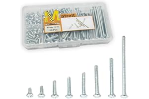 MATRELT 120 Pcs 8 Sizes #6-32 Machine Screws Knob Screw Cabinet Screws Electricians Screw, Carbon Steel Zinc-Plated Phillips Pan Head Machine Screws Assortment Kit