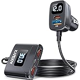 kapebow 78W Fast Charging USB C Car Charger, 5 Port Car Phone Charger with Voltage Display, 5FT Extention PD&QC 3.0 Type C Car Charger for Back Seat for iPhone iPad Samsung Pixel Phones