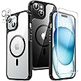 TAURI 5 in 1 Magnetic Case for iPhone 15 Plus [Military Grade Drop Protection] with 2X Screen Protector +2X Camera Lens Protector, Transparent Slim Fit Designed for Mag-Safe Case-Black
