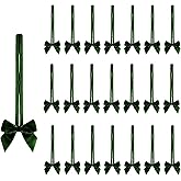Meseey 24 Pcs 10 Inch Elastic Christmas Bow for Gift Wrapping Stretch Loops with Pre Tied Velvet Bows for Christmas Boxes Wrapping Party Wedding Decor(Dark Green)