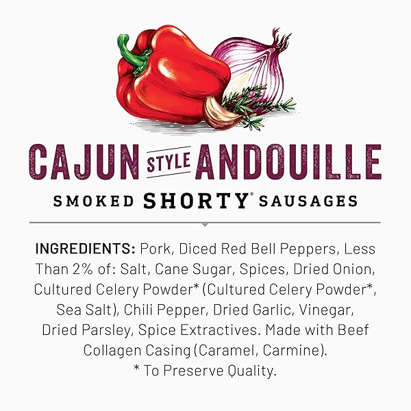 DUKE’S PORK CAJUN ANDOUILLE SMOKED SHORTY SAUSAGES, 7G PROTEIN PER SERVING, 5 OZ.