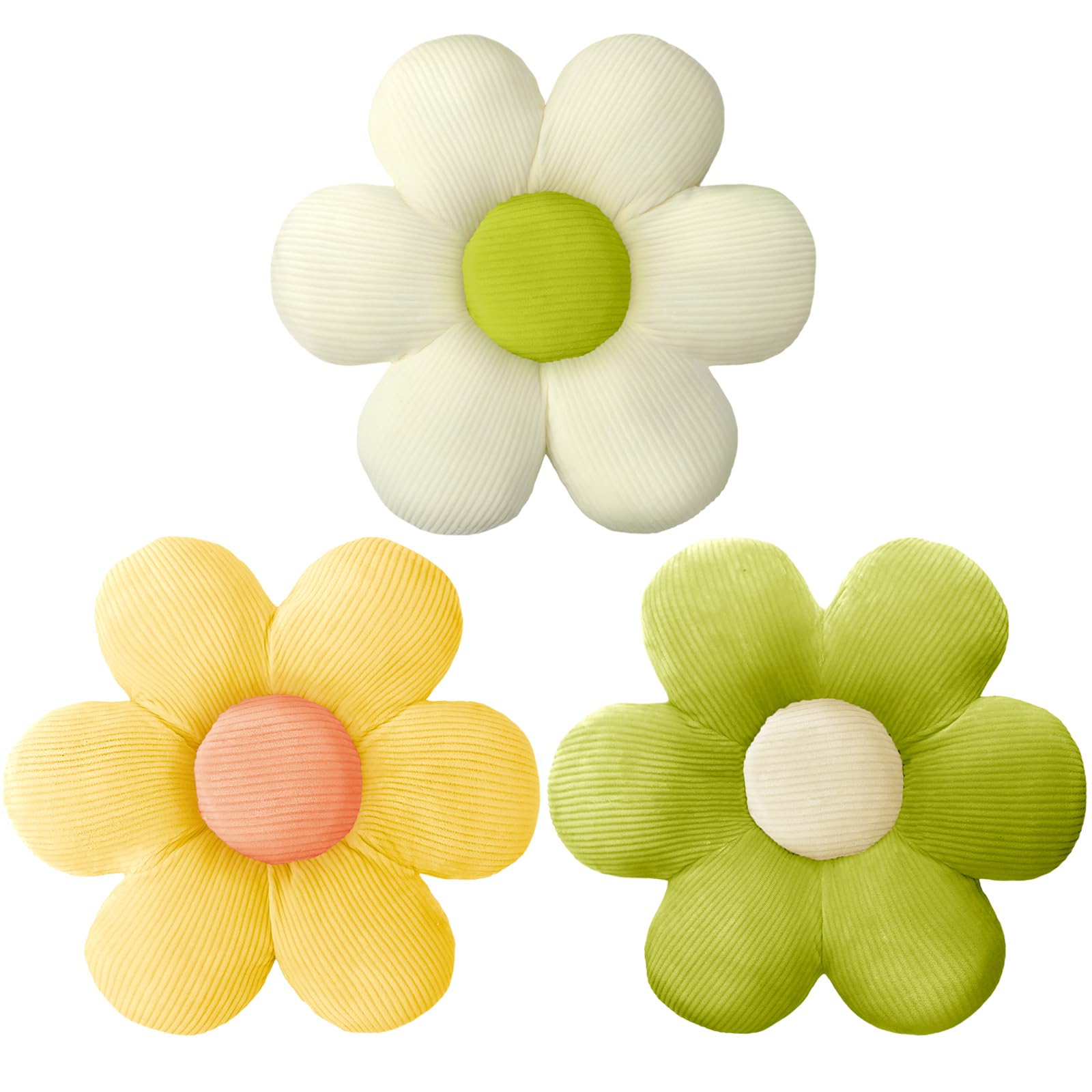 Photo 1 of Sratte 3 Pcs Flower Pillows Flower Shaped Throw Pillow Cute Daisy Pillow Seating Cushions for Adults Home Bedroom Sofa Chair Couch Decor(Green, Yellow, White,20")