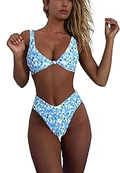 geluboao Blue Floral Bikini Sets for Women Sexy V