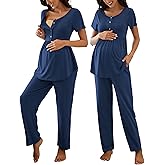 JiniGolla Women's Maternity Nursing Pajama Set Breastfeeding Loungewear Mama Clothes Short Sleeve Top & Pants Pregnancy PJS