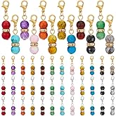 PH PandaHall 48pcs 12 Colors Round Bead Dangle Charms 1.3 Inch Glass Beads with Golden/Silver Lobster Claw Clasps Dangle Pendants for Necklace Bracelet Jewelry Keychain Stitch Markers Making