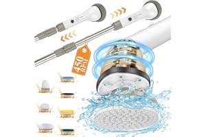 KUNLABORI 2024 Super Strong Electric Spin Scrubber 450 RPM, 7 Replaceable Brush Heads Shower Scrubber, Adjustable Cleaning Brush, Electric Scrubber for Bathroom Tub, Tile, Floor, Car