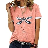 JNIFULI Women's Graphic Tees Casual Summer Funny Dragonfly Printed Short Sleeve Cute T Shirts Tops