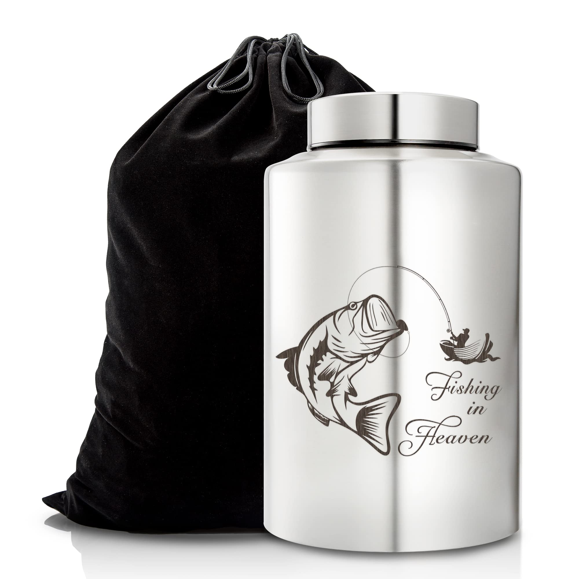 Gredstar Adult Urn for Ashes Fishing Cremation Urns Silver Large Decorative Memorial Keepsake Urn for Human Remains - Up to 220 lbs