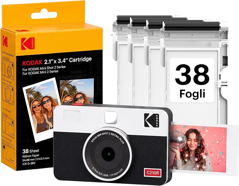 Mini Shot 2 Retro Fotocamera Istantanea 5x7,6cm, 38 Fogli, Bianco