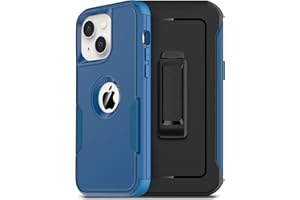 RonShieh Defender Case for iPhone 14 with Holster Belt Clip: [2pcs Screen Protectors + Camera Lens Protector] Heavy Duty Protective Shockproof Rugged Hard Phone Cover for Men, Blue
