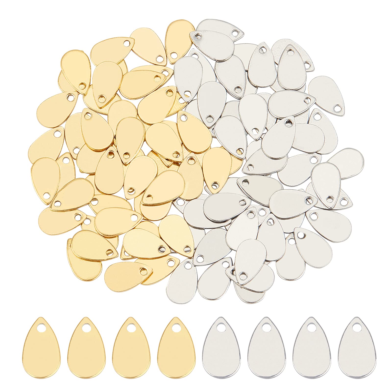 UNICRAFTALE about 100pcs Stainless Steel Pendants Teardrop Stamping Blank Tags Vacuum Plating Pendant Charms for Bracelet Necklace Jewelry Making, Golden & Stainless Steel Color