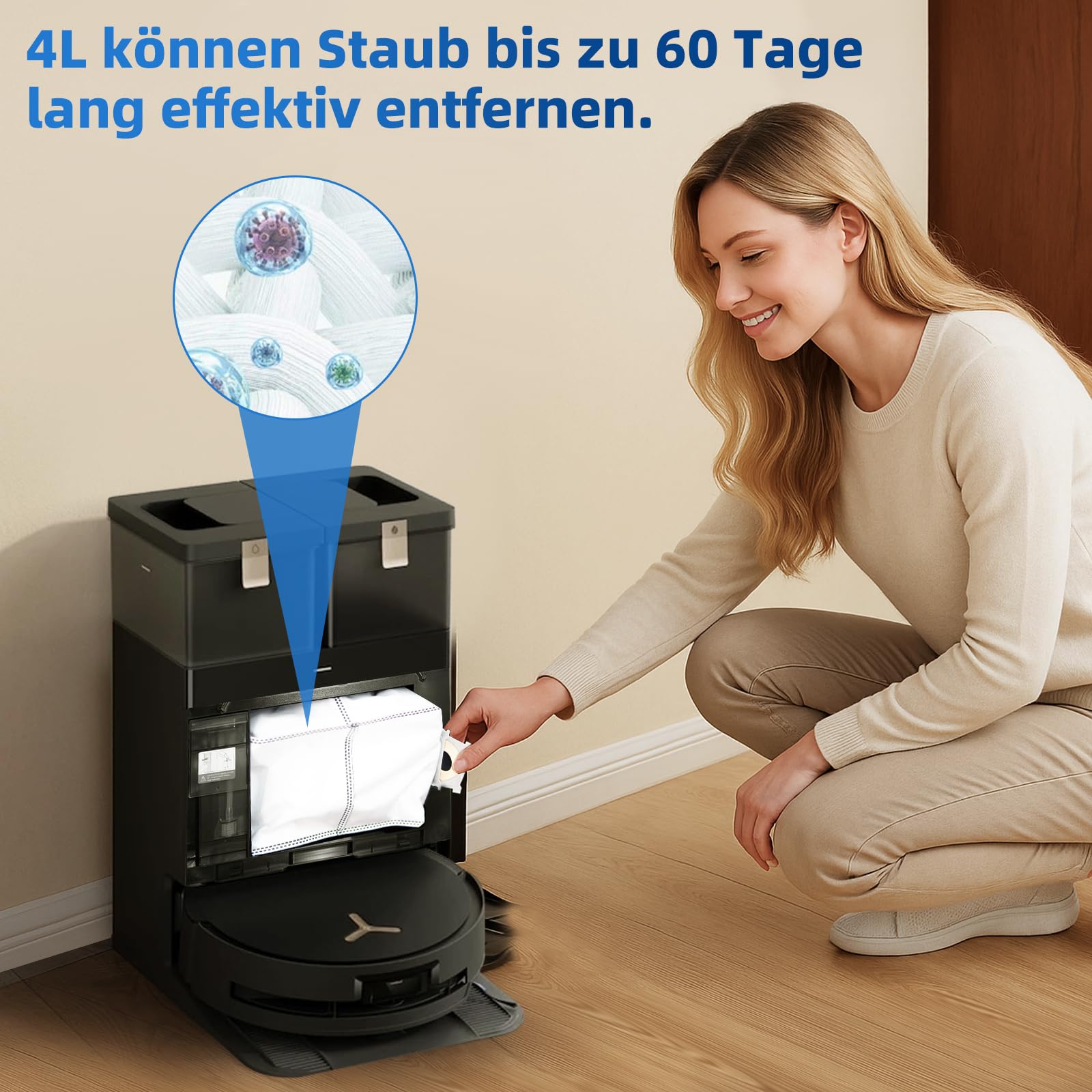 10 Stück Staubbeutel für ECOVACS DEEBOT X8 PRO OMNI / X9 PRO OMNI /X11 PRO Omni /X12 Pro Omni /T30C /T50 Pro OMNI /T80 OMNI /T90 Omni Saugroboter, 4L Aktivkohlebeutel Vakuumstation Ersatzteile Zubehör 6