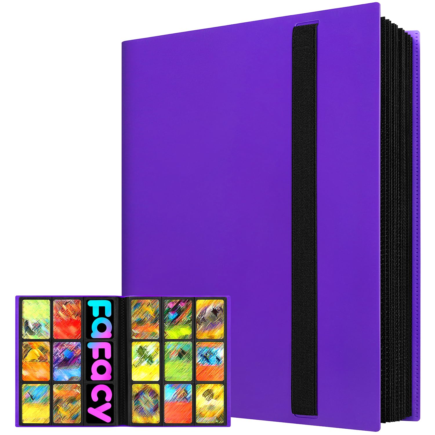 Photo 1 of (2025) Trading Card Binder 9 Pocket, Premium Sports Collection Binder Game Cards Book with Sleeves Side Loading, Anti-open Strap Double Sided Waterproof 360 Card Folder
