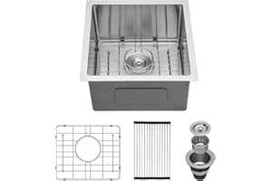 Lordear Undermount Bar Sink 17 Inch Deep Single Bowl 16 Gauge Stainless Steel Under Counter Square Kitchen Bar Prep RV Camper Outdoor Handmade Sink Basin