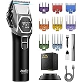 ANGFAN Professional Cordless Hair Clippers for Men - 8000RPM 5-Speed Motor with 440C Black Oxide Blades, Barber Clippers Kit with Charging Dock & 8 Guards,Salon Grade Hair Cutting Set for Barbers