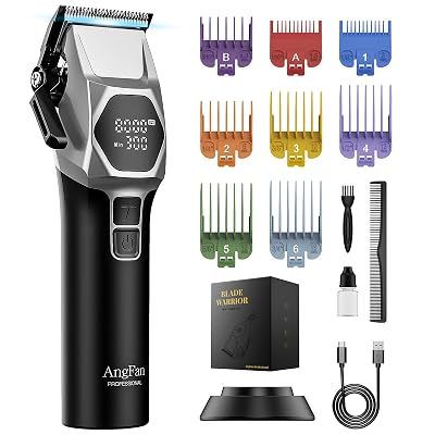 ANGFAN Professional Cordless Hair Clippers for Men - 8000RPM 5-Speed Motor with 440C Black Oxide Blades, Barber Clippers Kit with Charging Dock & 8 Guards,Salon Grade Hair Cutting Set for Barbers