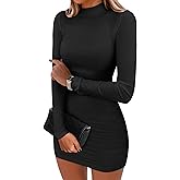 ANRABESS Women Long Sleeve Mock Neck Bodycon Mini Dress 2025 Fall Ribbed Slim Fit Pencil Cocktail Club Night Dresses
