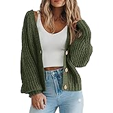 PRETTYGARDEN Women's Chunky Knit Open Front Sweater Long Sleeve Button Loose Short Cardigan Outerwear Coats