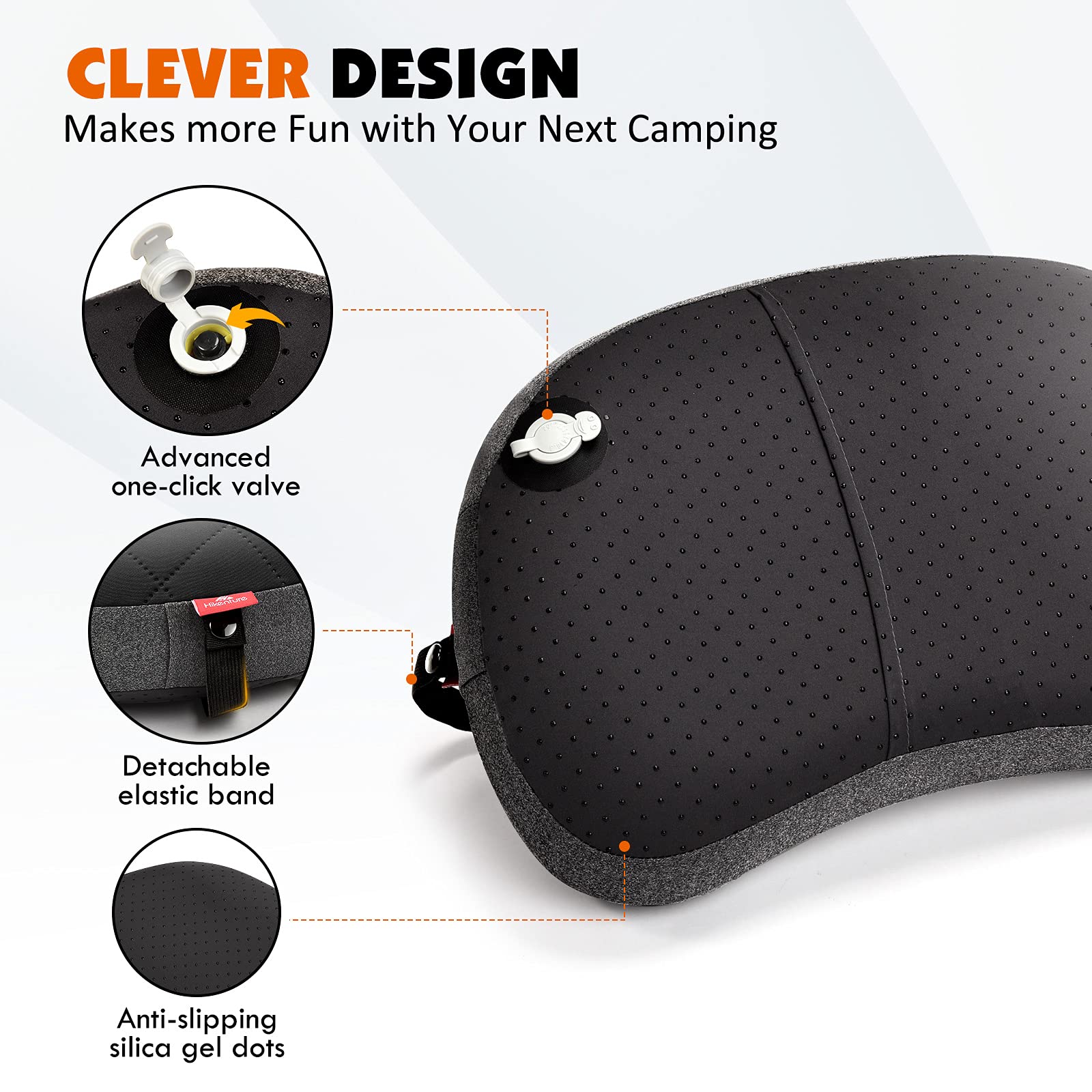 Hikenture Ultralight Camping Pillow, Inflatable Pillow with Soft Washable Case, Ergonomic