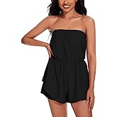 SYNEELIFE Women Rompers for Summer Dressy Strapless Romper Ruffle Shorts Jumpsuit Trendy Vacation Beach Outfits 2025