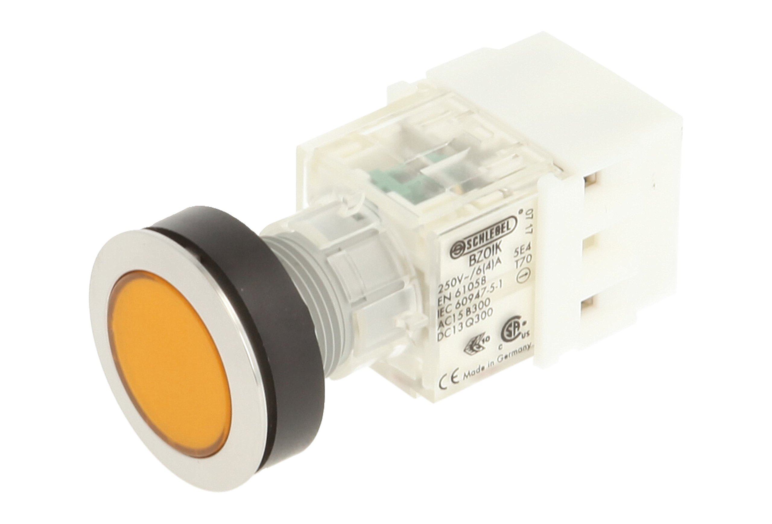 Schlegel 23.000.506 Push Button Stainless Steel, Push Button Cap Yellow, Contact Sensor 1 Opener/1 N/O Contact, Screw Connection — image 1