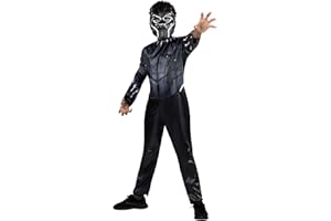 JAZWARES COSTUME PLAY MARVEL Black Panther Official Youth Halloween Costume - Printed Jumpsuit with Plastic Mask