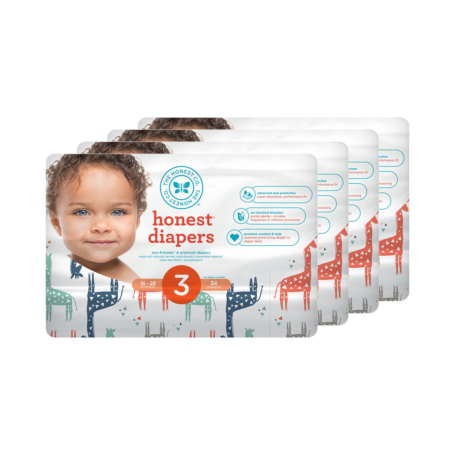 Honest Baby Diapers, Rose Blossom, Size 2, 160 Count