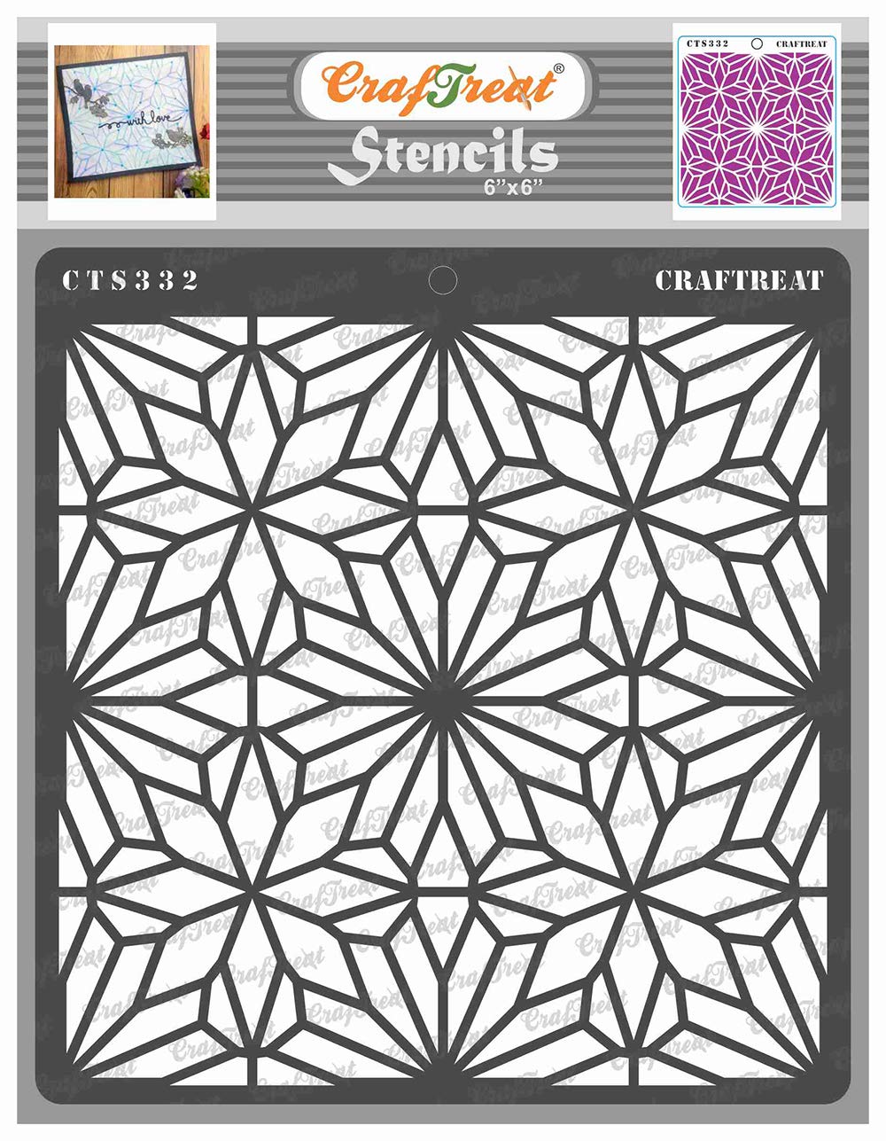 CrafTreat Reusable Geometric Pattern Stencils for Painting on Wood, Tile, Canvas, Paper, Fabric and Floor - Geometric Flowers Stencil - 6x6 Inch - DIY Art and Craft Stencils Pattern for Painting