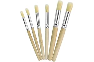 QVYQVY Wooden Stencil Brushes Set, 6Pcs Natural Bristle Paint Brushes, Wood Paint Template Brush, 3 Sizes, for Stencil Painting, Painting on Wood Wall, Acrylic, Oil, Watercolor, DIY Art Crafts
