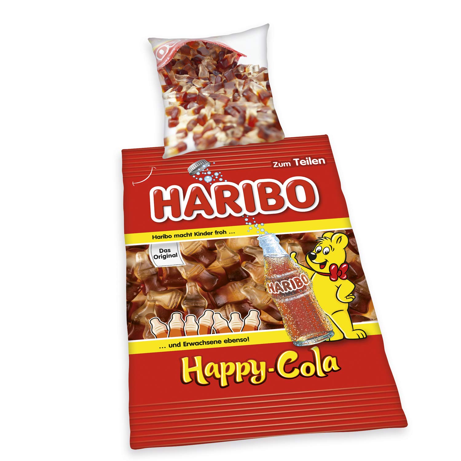 Bedding Set Haribo-Happy Cola, Pillow Case 80x80 cm, Duvet Cover 135x200 cm, with smooth-running zipper, 100% Cotton