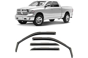 CLIM ART in-Channel Incredibly Durable Rain Guards for Dodge RAM 2009-2018 1500 Crew Cab, Mega Cab, Original Window Deflectors, Vent Window Visors, Vent Deflector Smoke Truck Accessories 4 pcs- 609006