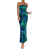 PRETTYGARDEN Womens Summer Printed Tube Maxi Dress Strapless Bodycon Sleeveless Long Beach Vacation Dresses