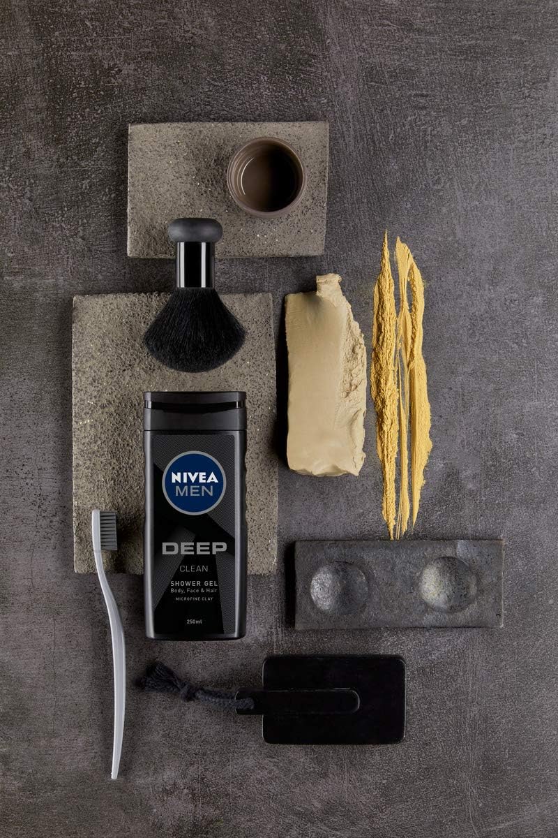 NIVEA MEN Deep Shower Gel Pack of 6 (6 x 250ml), Face, Hair & Body Wash Black Charcoal Shower Gel, 24H Deeply Cleansing and Invigorating Men's Shower Gel - Image 5