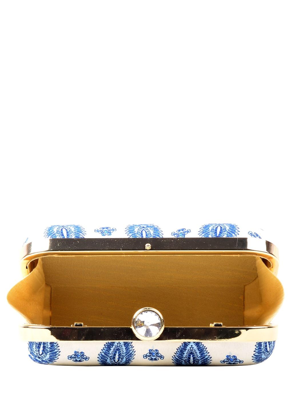 hopping street blue and white printed box clutch