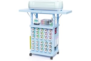 Sunnacate Organizer and Storage Stand Compatible with Cricut Machine, Rolling Storage Cart Table Desk Shelf with 30 Vinyl Roll Holders, Tool Pegboard, Accessories Holder Organizer for Craft Room Home