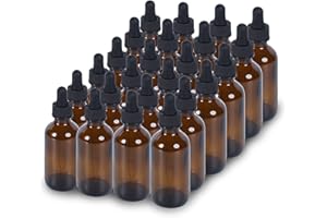 YONKAN 2 oz Dropper Bottle 24 Pack Amber Glass Boston Bottles 60ml with Eye Droppers Black Caps for Essential Oils, Perfume, Leak Proof Travel Bottles for Liquids
