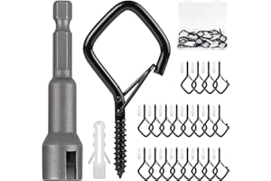 RELBRO Screw Hooks, 2.2 Inch Metal Q Hanger Hooks with Safety Buckle, Weatherproof, Heavy Duty, Black, 20 Pcs