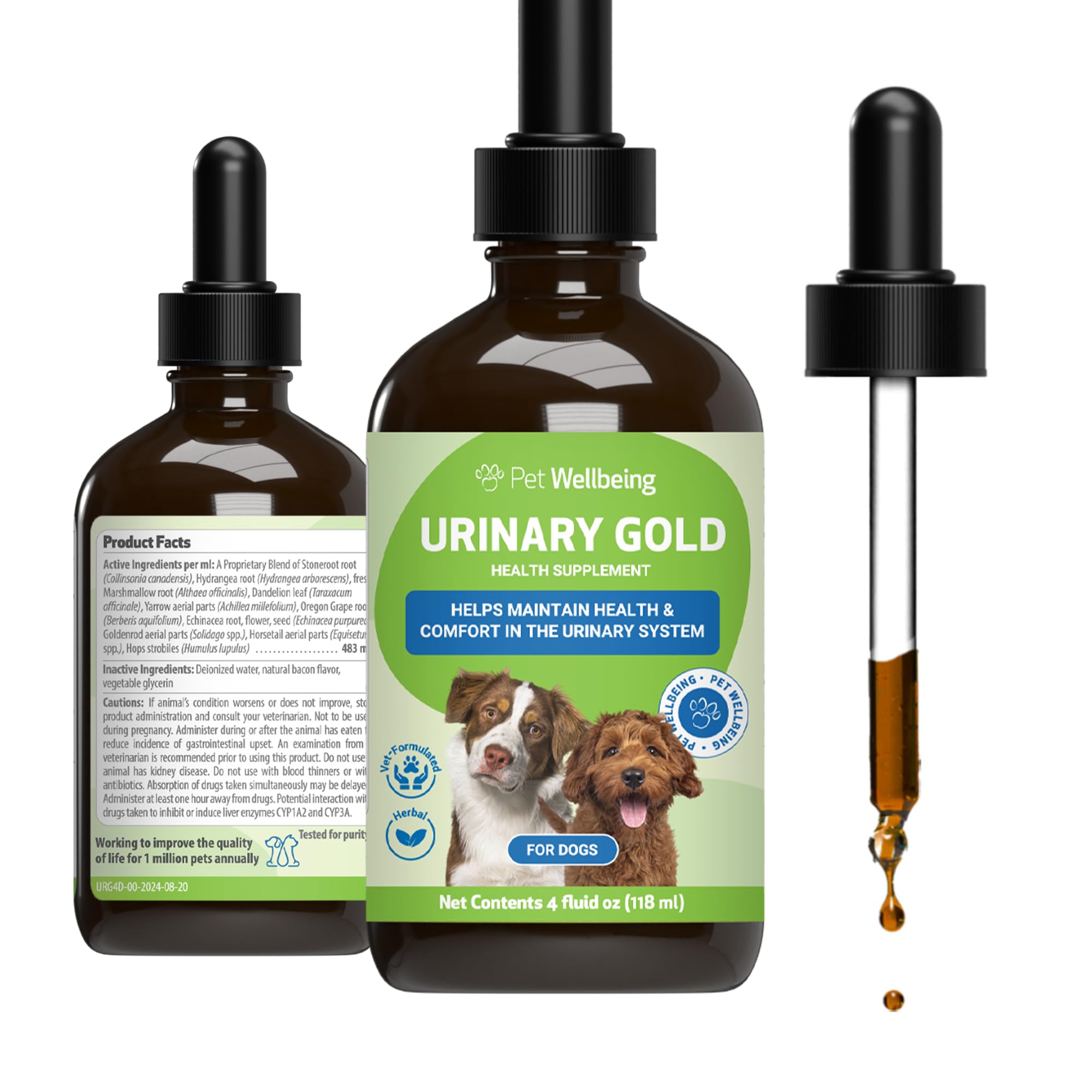 Pet Wellbeing Urinary Gold for Dogs - Supports Urinary Tract Health, Normal Frequency, Healthy Immune Response, Stoneroot, Hydrangea - Veterinarian-Formulated Herbal Supplement 4 oz (118 ml)