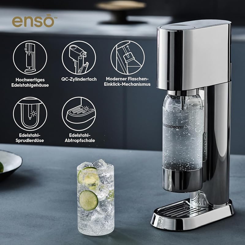 ENSO Wassersprudler - 1L Sprudlerflasche, Edelstahl, Silber