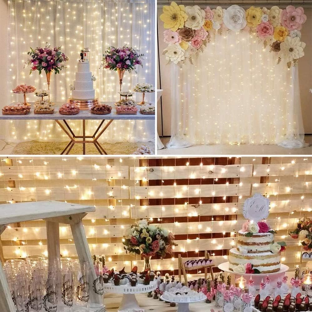 LE 306 LED Curtain Lights 9.8 x 9.8 ft Fairy String Lights for Bedroom Wall Wedding Backdrop Patio Party Garden, Warm White, 8 Modes, Plug in Indoor Outdoor Decorative Window Twinkle Christmas Lights: Home Improvement