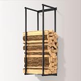 TOBWOLF Wall Mounted Firewood Rack, Heavy Duty Metal Log Holder view 1