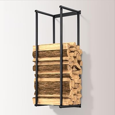 TOBWOLF Wall Mounted Firewood Rack, Heavy Duty Metal Log Holder