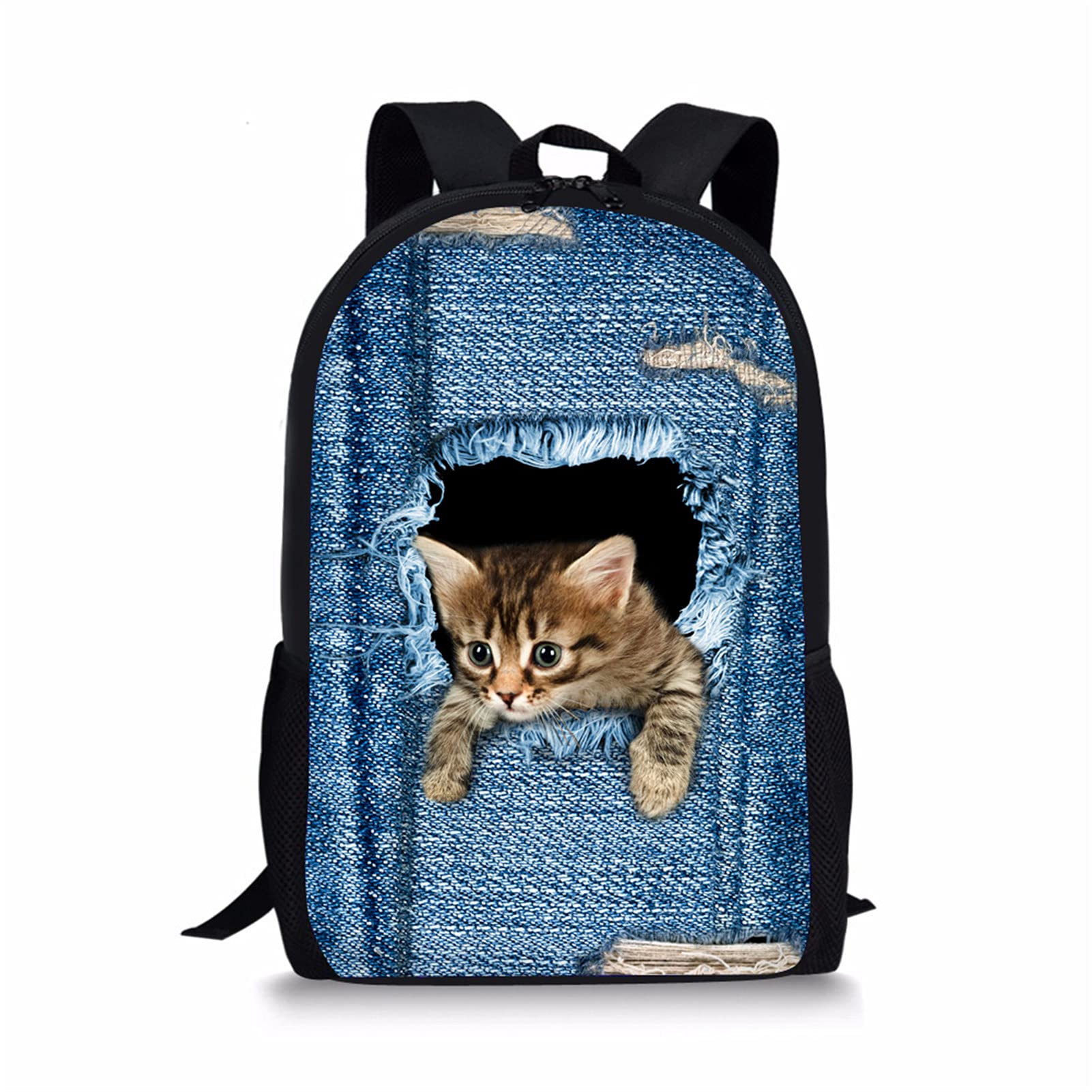 Showudesigns Kids Rucksack Boys Cute Printing Denim Cat Children Girls Backpack Polyester School Bag
