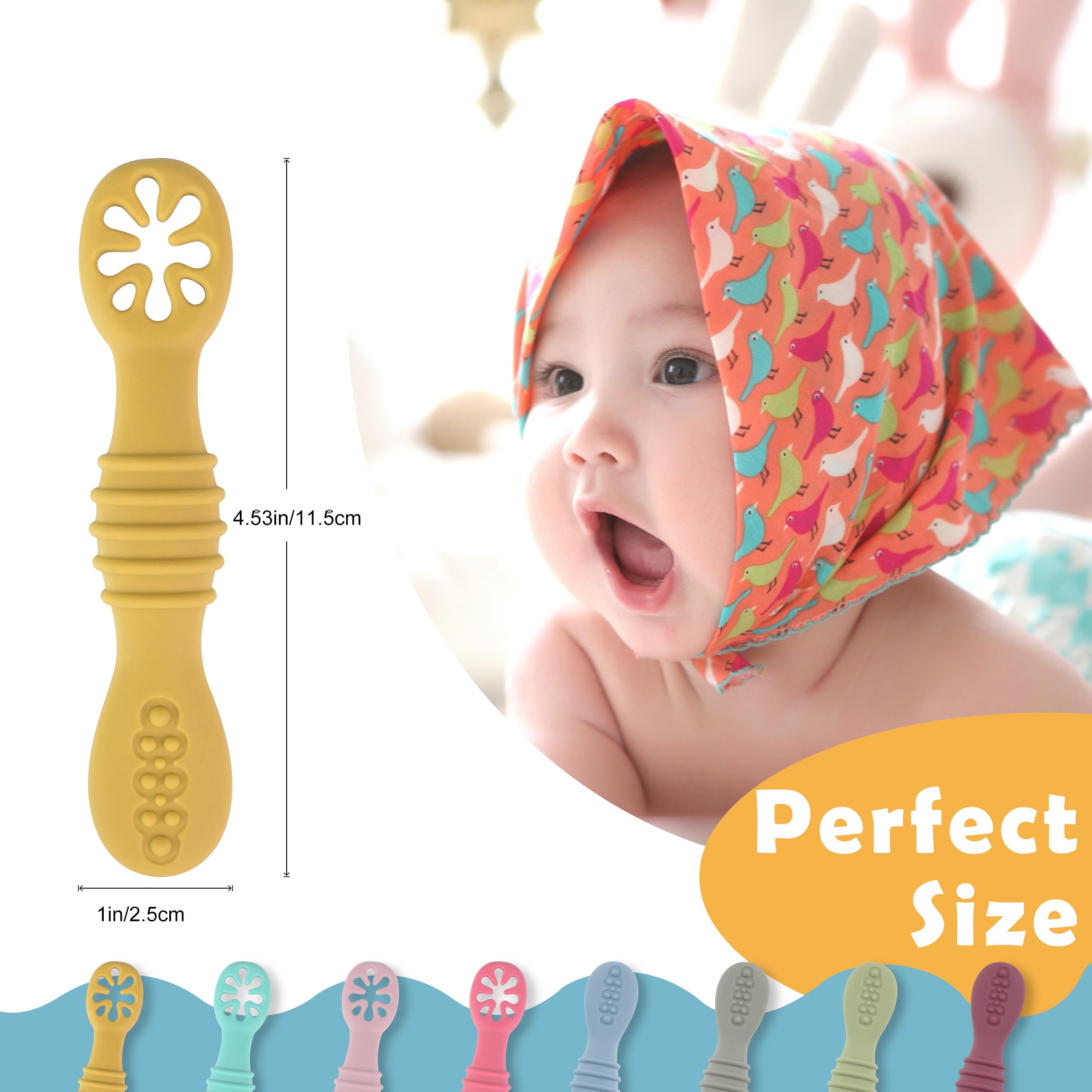 8 Pcs Baby Led Weaning Utensils, First Stage Silicone Baby Spoon, Multicolor Baby Spoons Self Feeding 6+ Months, Cucharas para Bebes for Solids and Purees