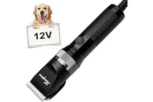 Hansprou Dog Clippers for Grooming, 12V Professional Dog Clippers，Heavy Dutt Corded Pet Hair Trimmer Pet Trimmer for Thick Hair with Guard Combs Brush